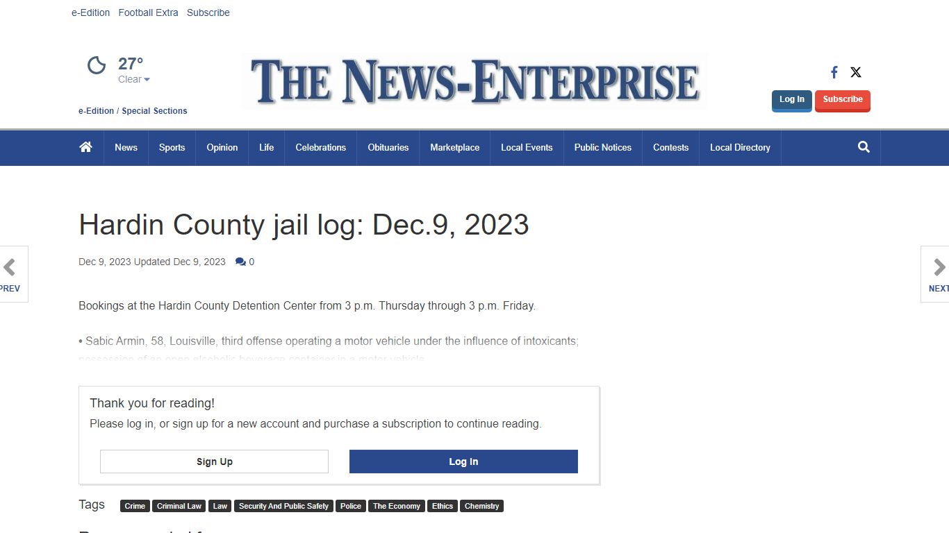 Hardin County jail log: Dec.9, 2023 | Local News | thenewsenterprise.com